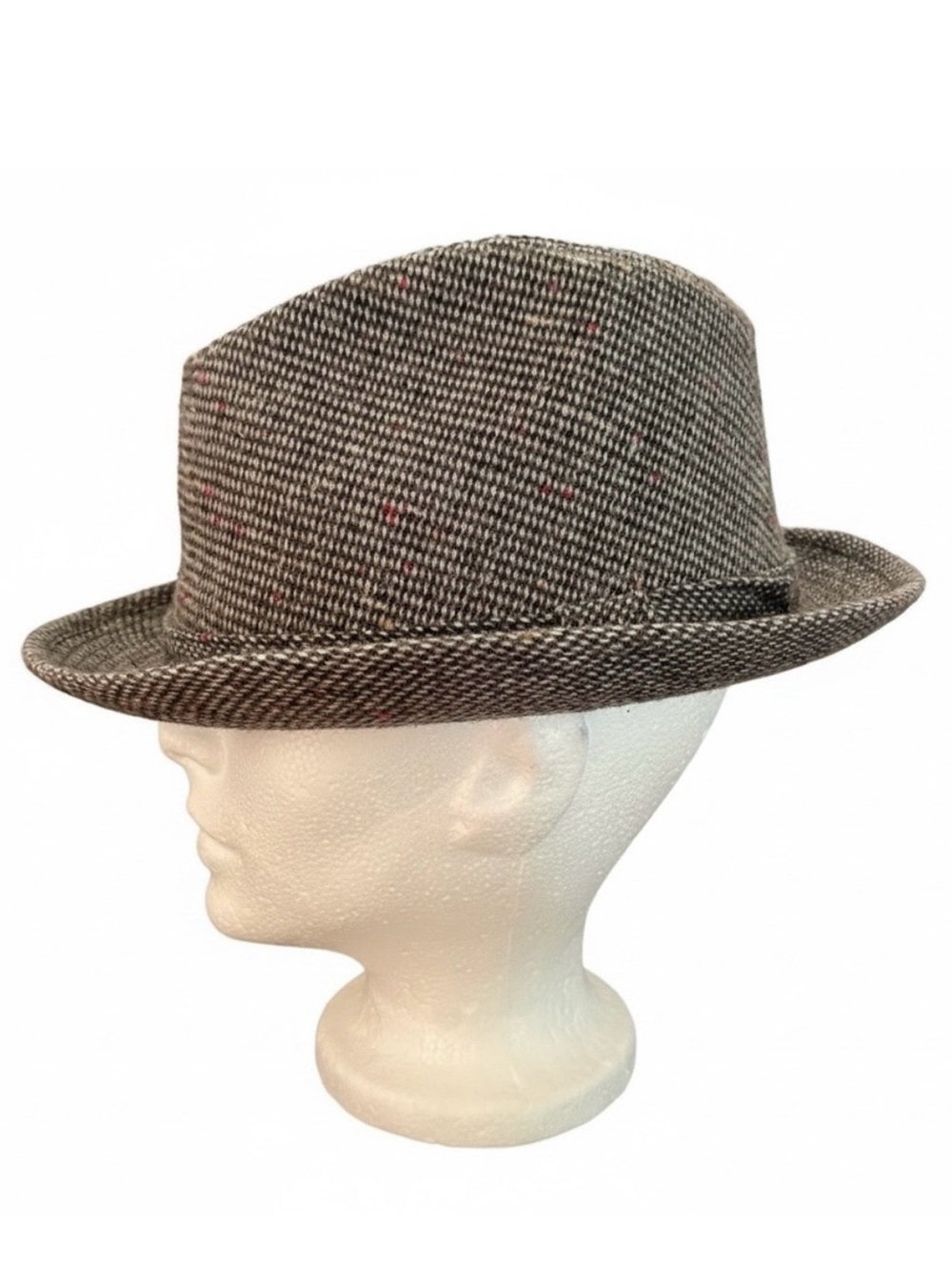 Vintage Tweed Structured Fedora Light Brown Size S & L Stylish Classic Retro Hat